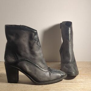 New Free People Winding Black Distressed Leather Western Boots Eur 38